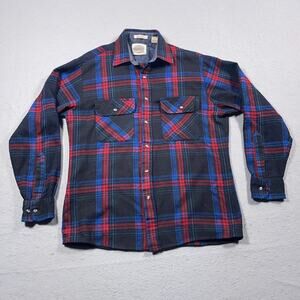 Saugatuck Board Shirt‎ Men M Plaid Flannel Long Sleeve Red Blue Black Vintage